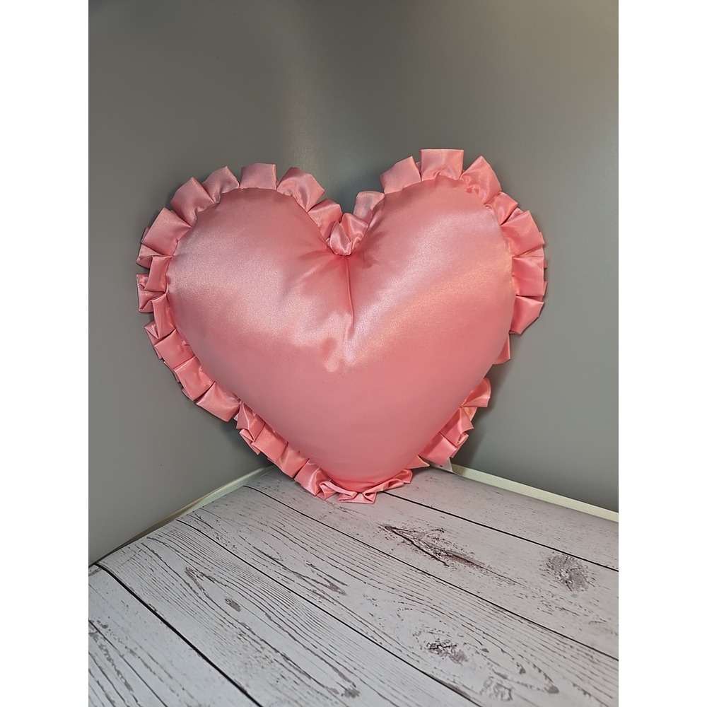 Decorative Pillow 12" Heart Pillow w/ ruffles - Bridal Satin - Accent Pink V-day